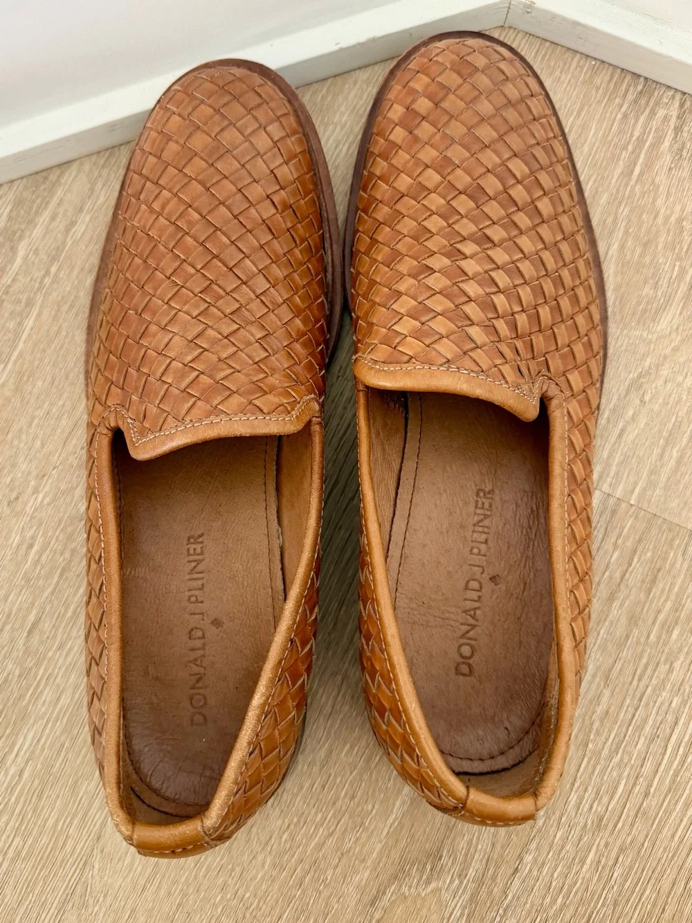 Donald J Pliner Zelvyn Men 9M Brown Woven Basketweave Leather Loafers Slip On